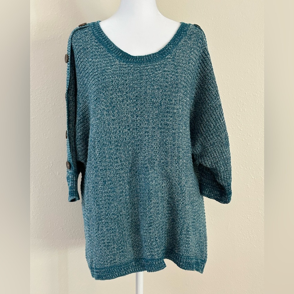 Women’s 3x Knit Acrylic Sweater Teal 3/4 Sleeve Bat Wings Misia Curvy Soft